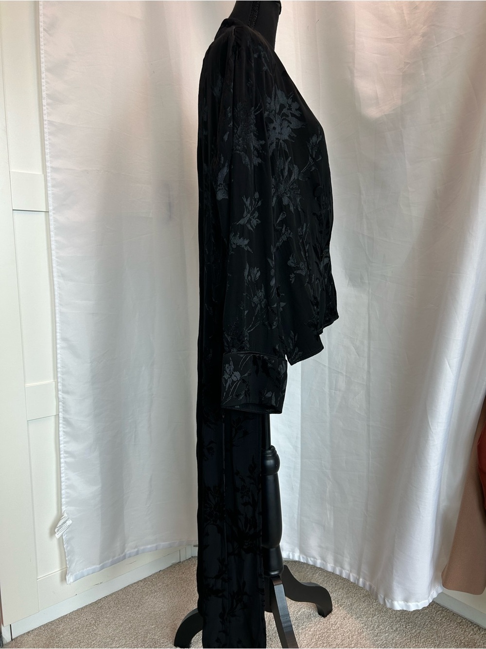 Zara black satin floral embroidered jacquard Brocade high-low blazer jacket Sz L - Picture 5 of 14